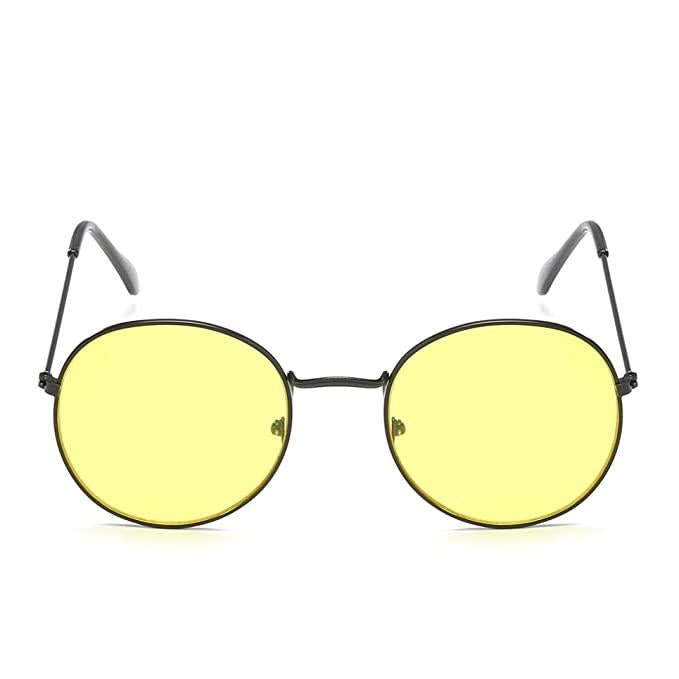Unisex Yellow Black Round Sunglass