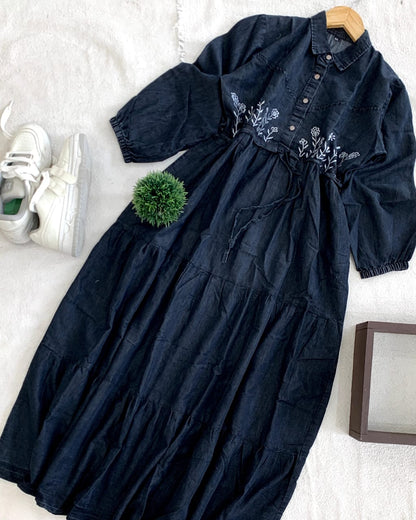 ○○ *HIGHLY FLARED *SOFT DENIM* GOWN WITH  *WITH WIDTH AGJUSTABLE INBUILT TiE*○○