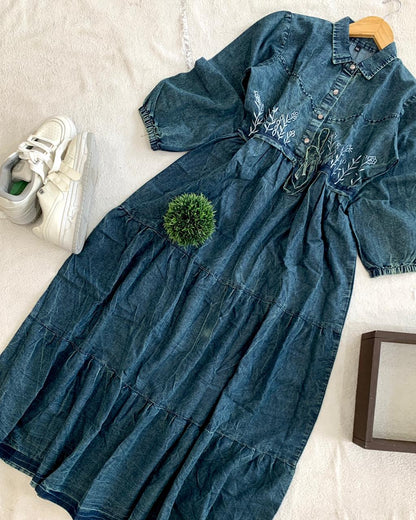 ○○ *HIGHLY FLARED *SOFT DENIM* GOWN WITH  *WITH WIDTH AGJUSTABLE INBUILT TiE*○○