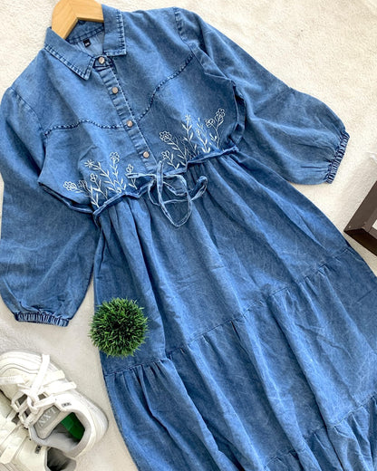 ○○ *HIGHLY FLARED *SOFT DENIM* GOWN WITH  *WITH WIDTH AGJUSTABLE INBUILT TiE*○○