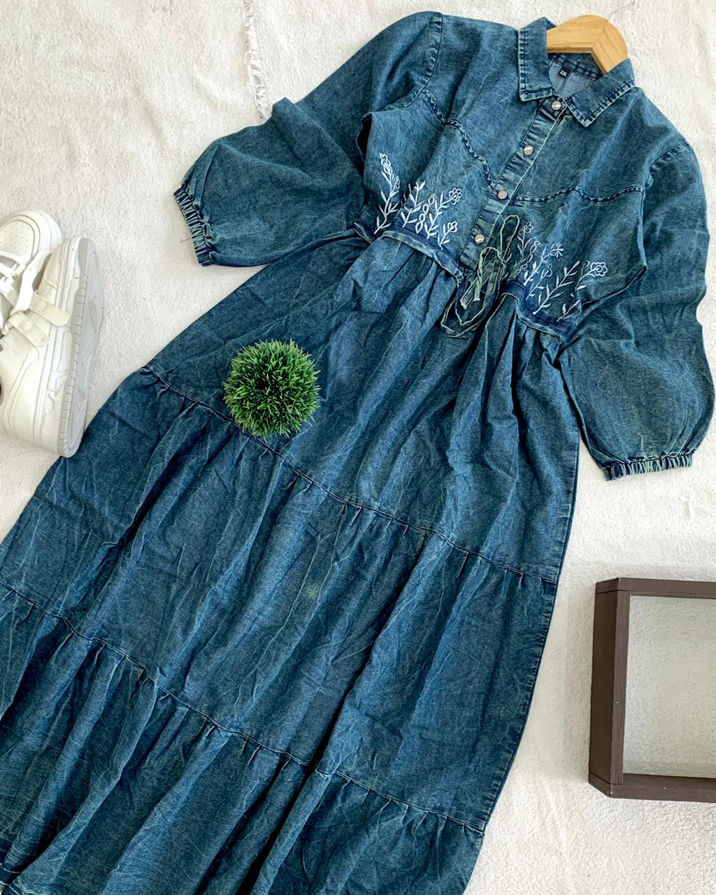 ○○ *HIGHLY FLARED *SOFT DENIM* GOWN WITH  *WITH WIDTH AGJUSTABLE INBUILT TiE*○○