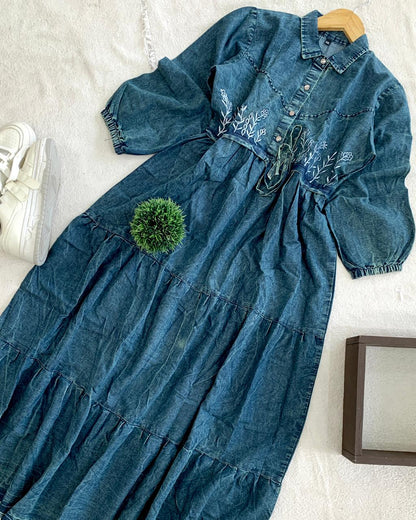 ○○ *HIGHLY FLARED *SOFT DENIM* GOWN WITH  *WITH WIDTH AGJUSTABLE INBUILT TiE*○○