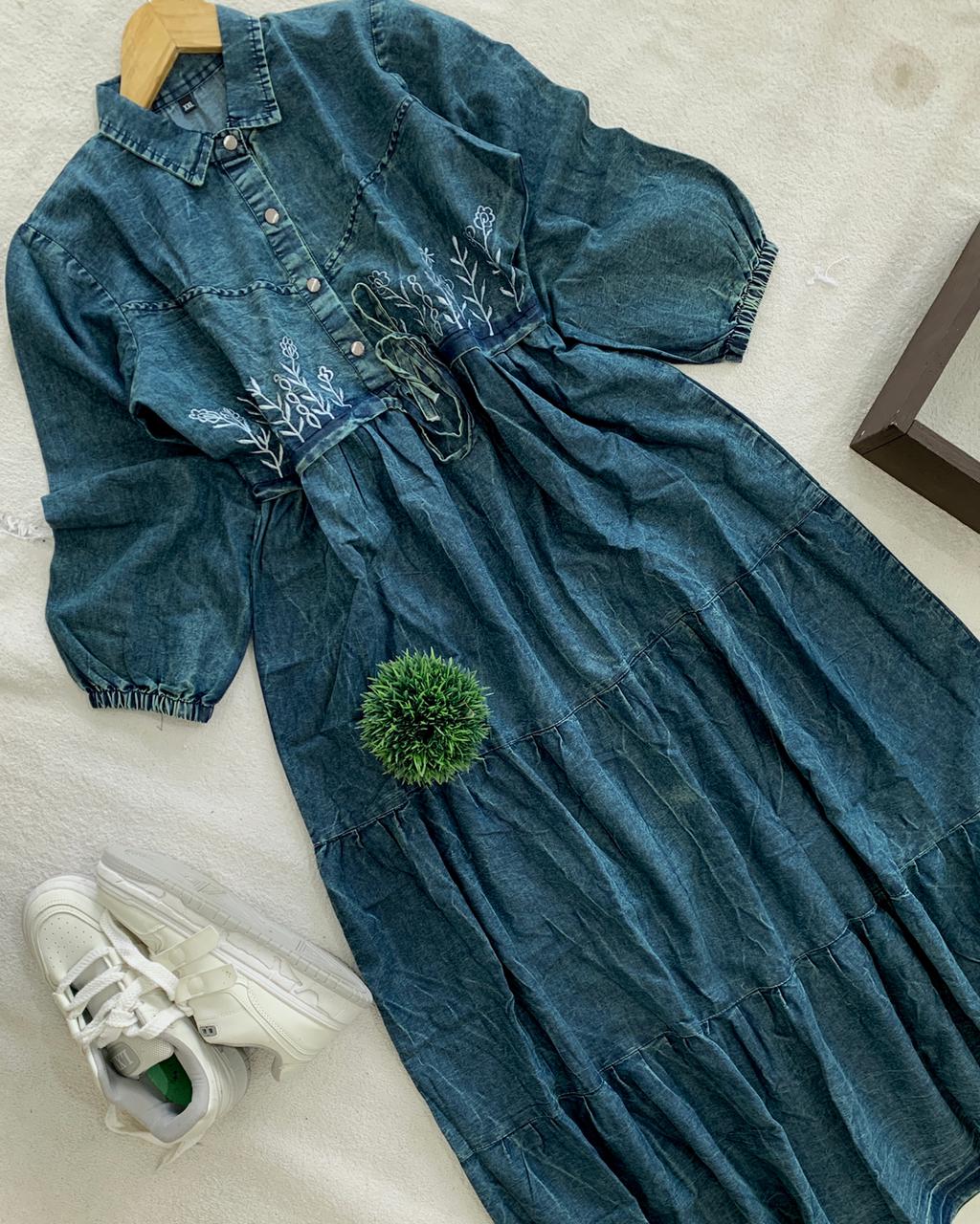 ○○ *HIGHLY FLARED *SOFT DENIM* GOWN WITH  *WITH WIDTH AGJUSTABLE INBUILT TiE*○○