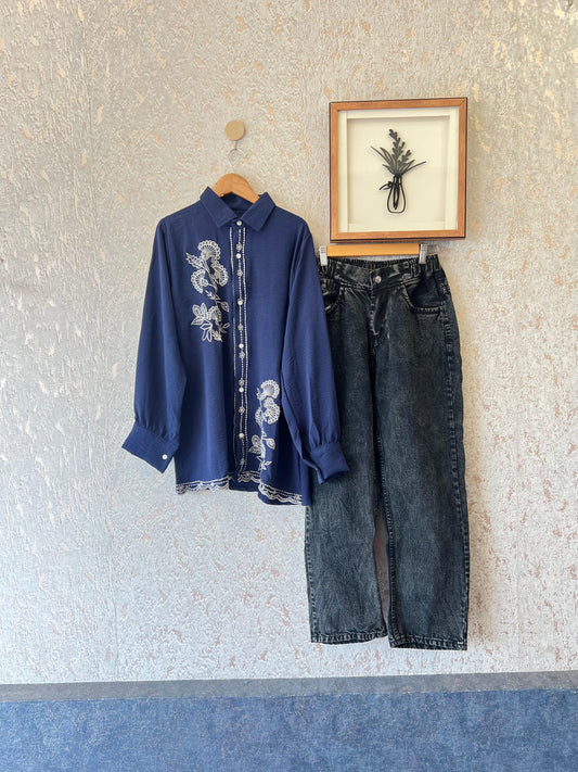 *Stylish Embroidery 🪡 Work Top With loos baggi pant*