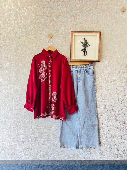 *Stylish Embroidery 🪡 Work Top With loos baggi pant*